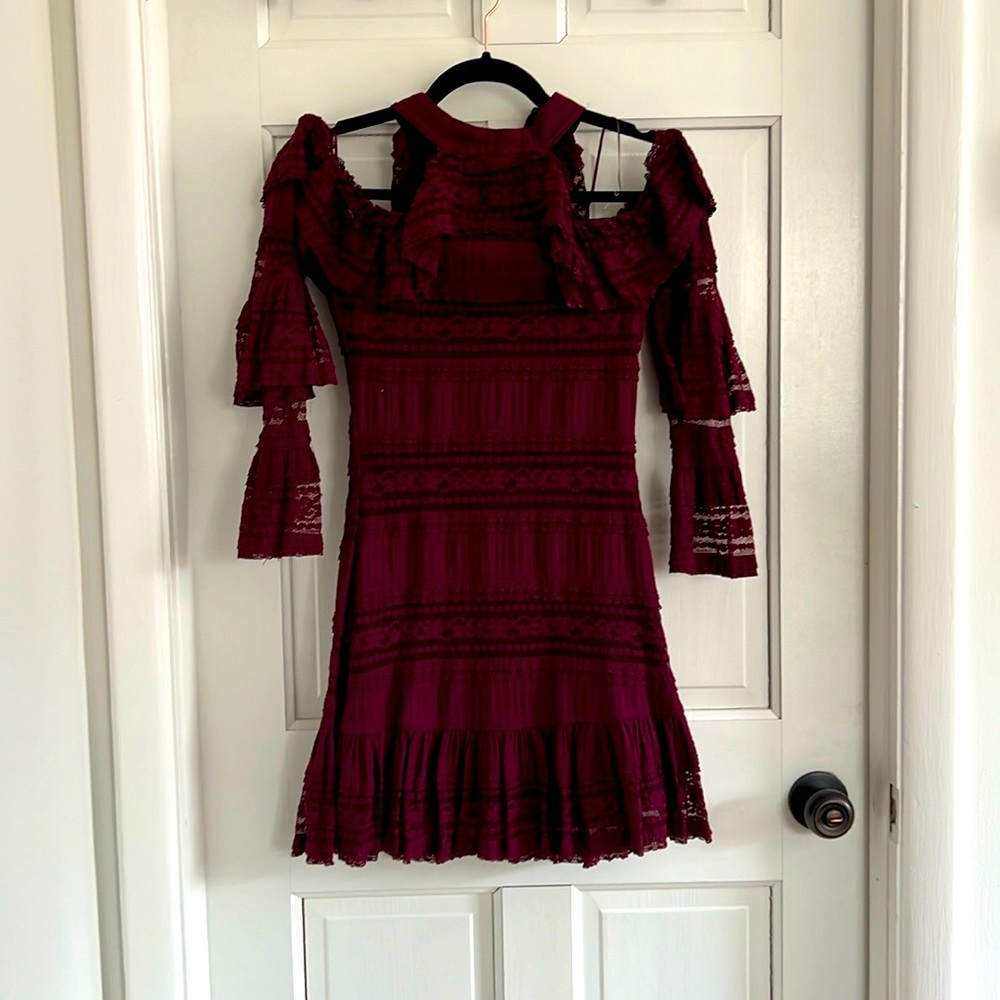 PARKER Dress Womens Size XS Mauve Wine Cold Shoulder Ruffle NEW $365
